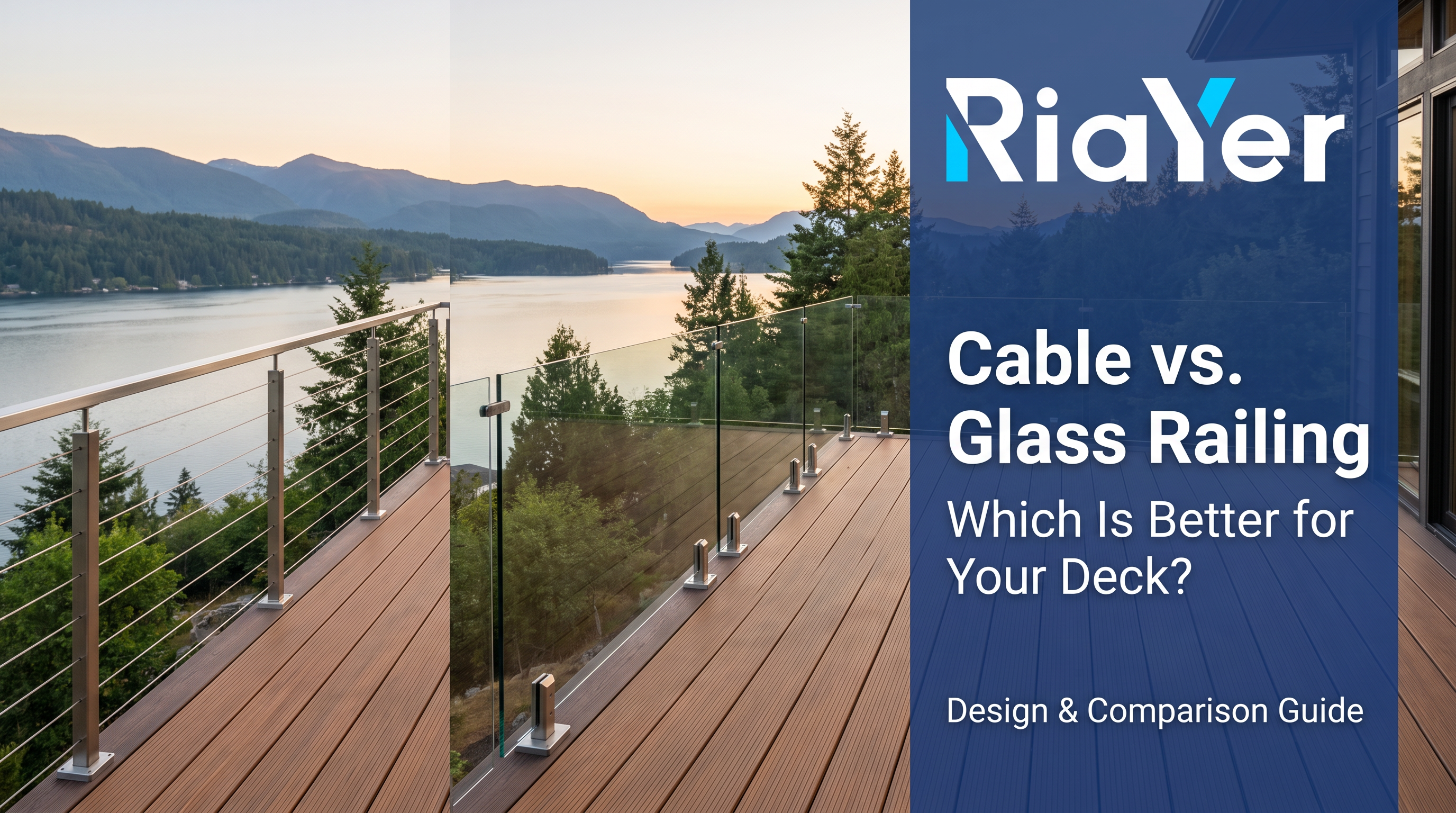 Cable railing and glass railing comparison for a modern outdoor deck