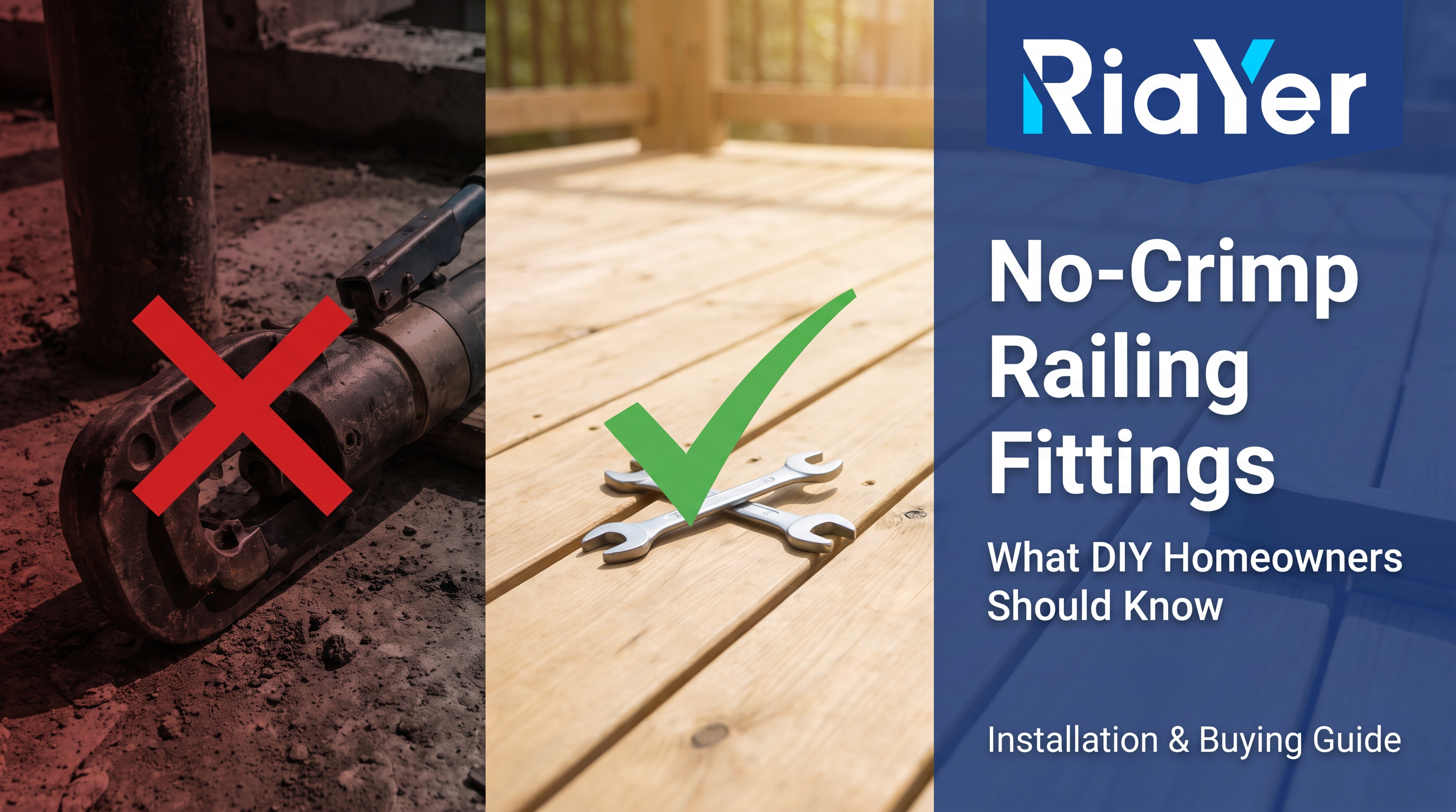 No-crimp cable railing fitting compared with traditional crimping tool for DIY installation