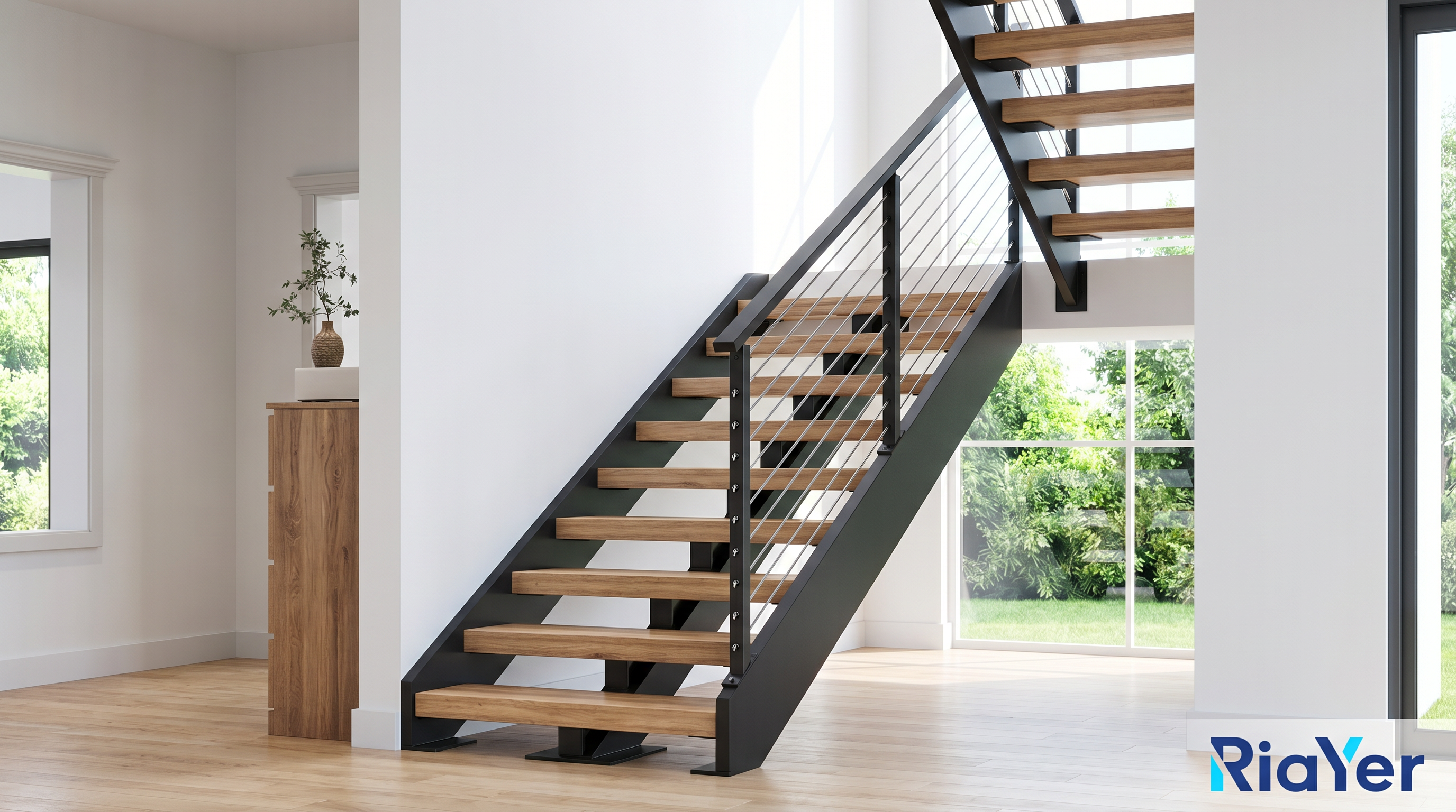 Cable railing hardware guide showing wood post, metal post, stainless cable and fittings