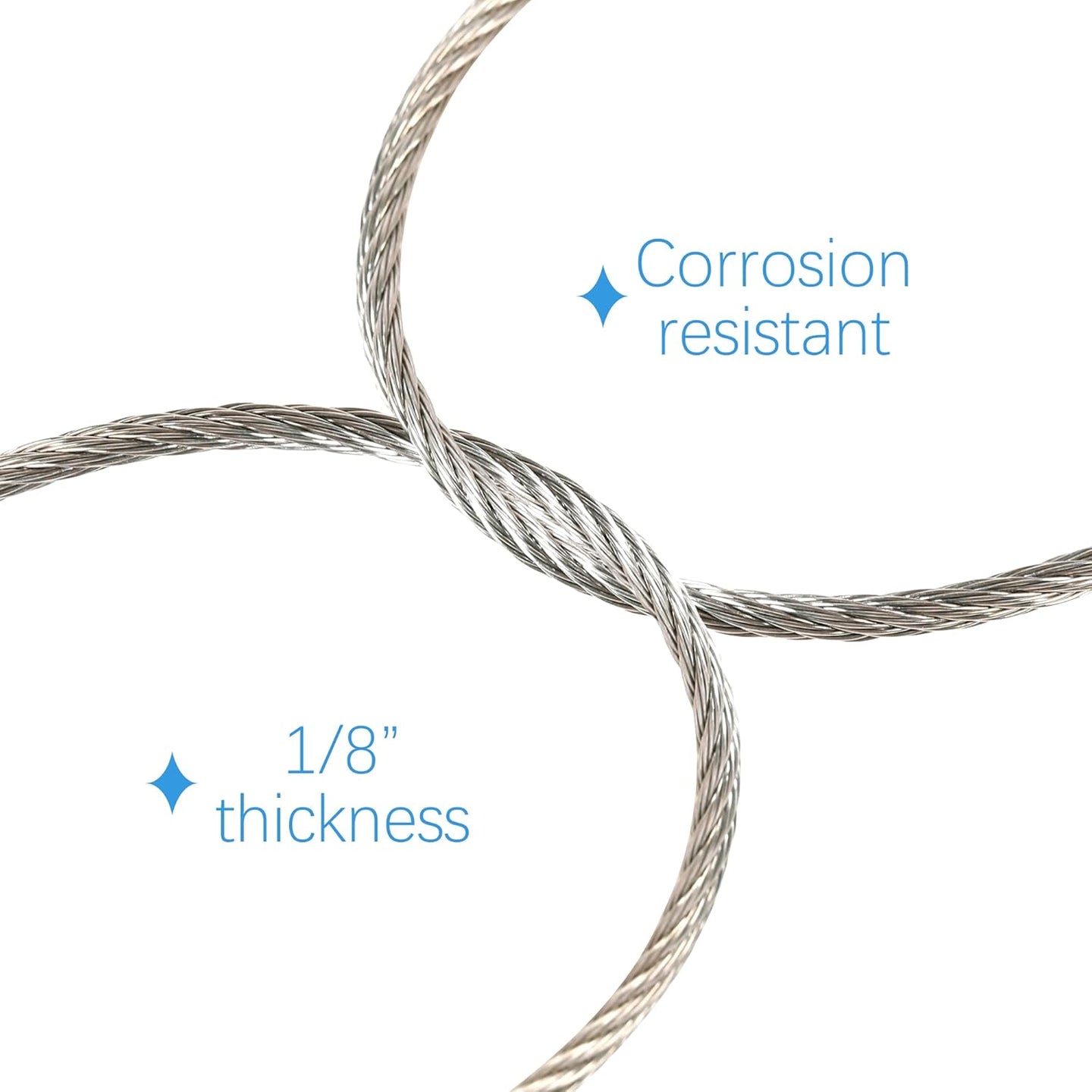 1/8 inch thickness of RiaYer corrosion resistant stainless steel wire rope.