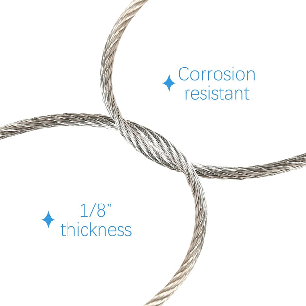 1/8 inch thickness of RiaYer corrosion resistant stainless steel wire rope.