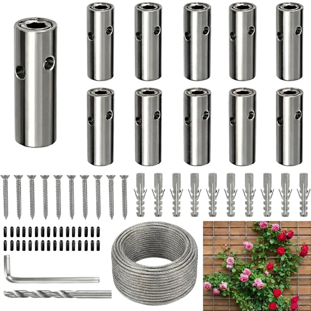 10 hubs kit of RiaYer stainless steel wire trellis system for climbing plants with wire rope