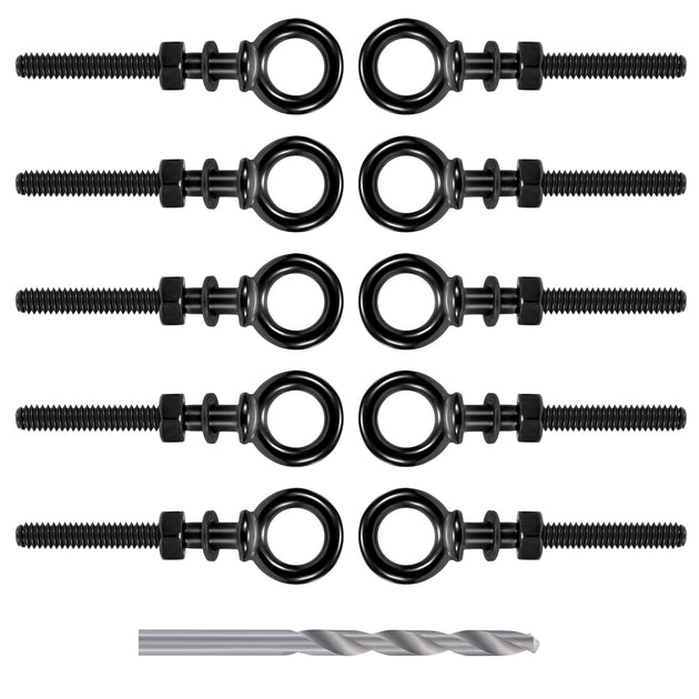 10 pack of 1/4 inch black stainless steel eye bolts with nuts washers and drill bit