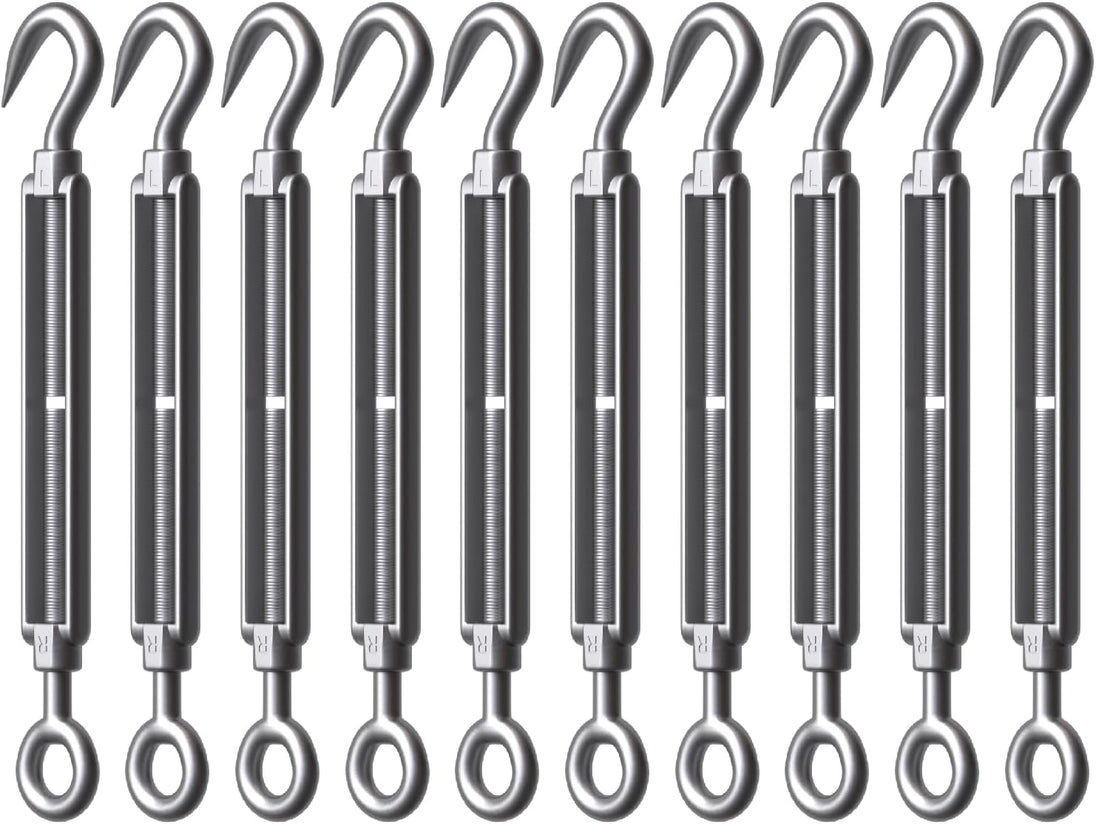 Set of ten 304 stainless steel hook and eye turnbuckles for wire rigging