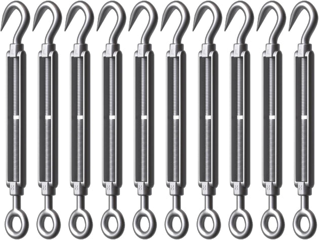 Set of ten 304 stainless steel hook and eye turnbuckles for wire rigging