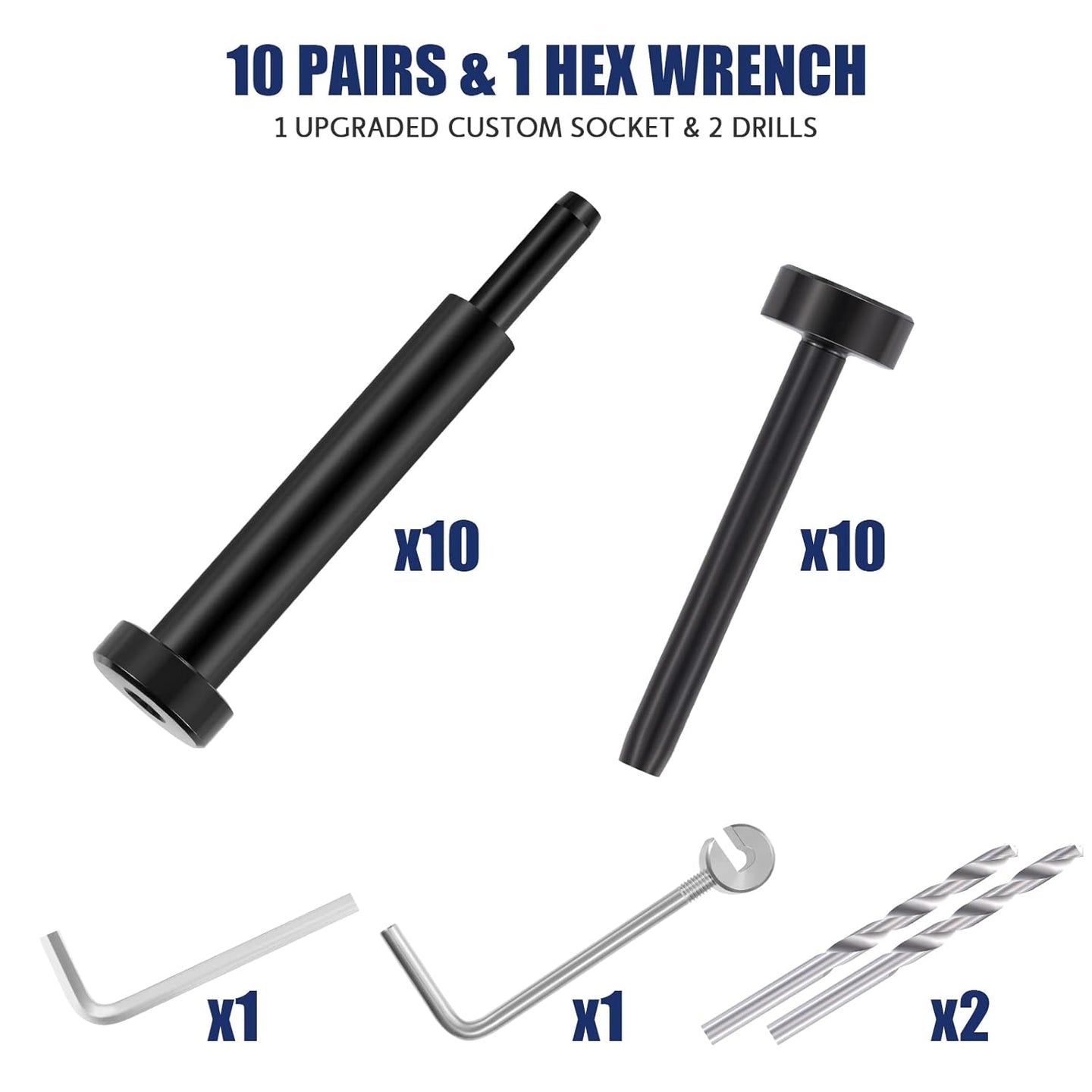 10 pairs black invisible cable railing kit including custom hex wrench and two drill bits