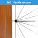 Technical diagram illustrating the 180-degree flexible rotation range of a swage lag screw swivel joint for sloped stair cable railings.