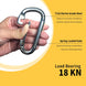 	RiaYer stainless steel carabiner demonstrating 18KN load bearing capacity.