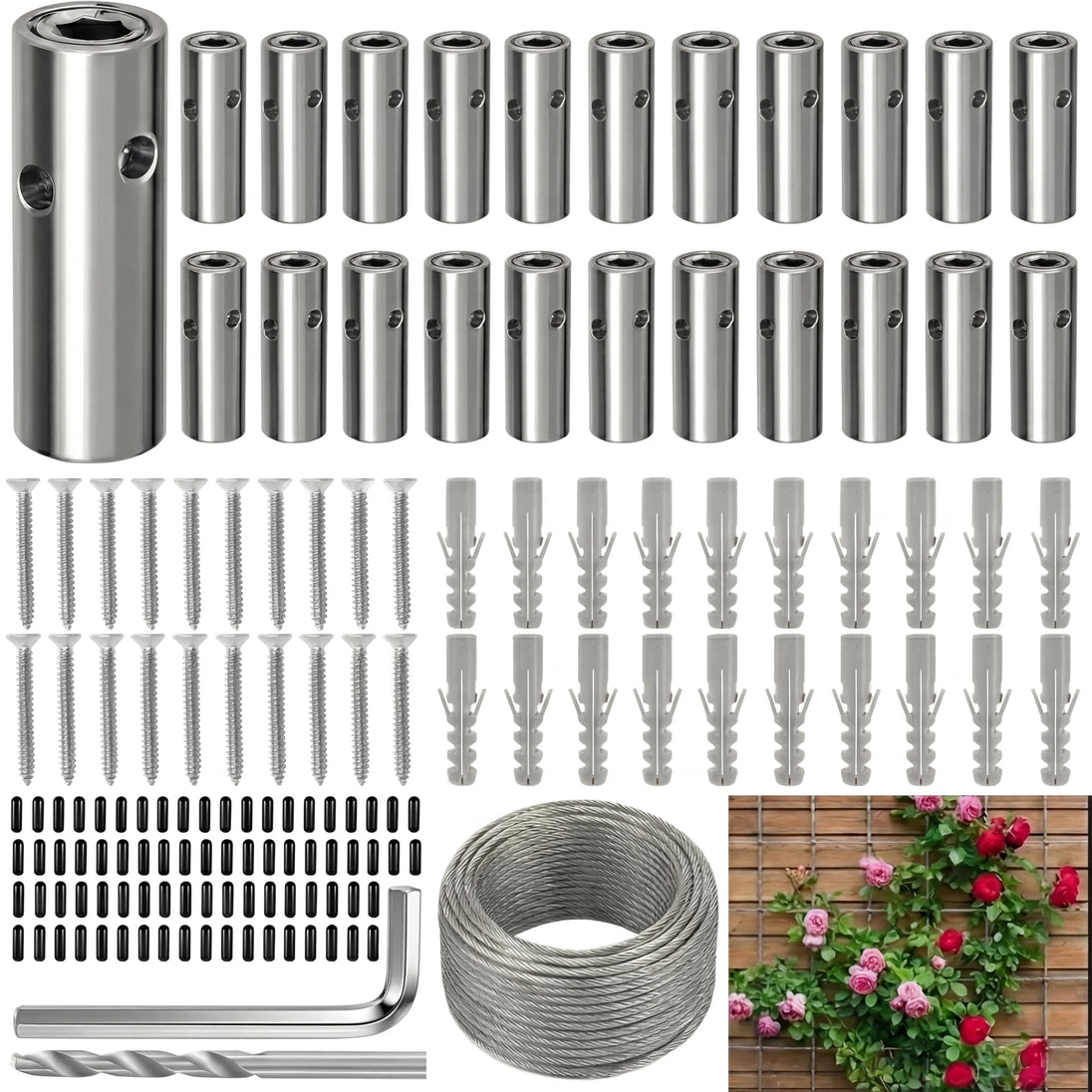 20 hubs large kit of RiaYer stainless steel wire trellis system for climbing vines and roses