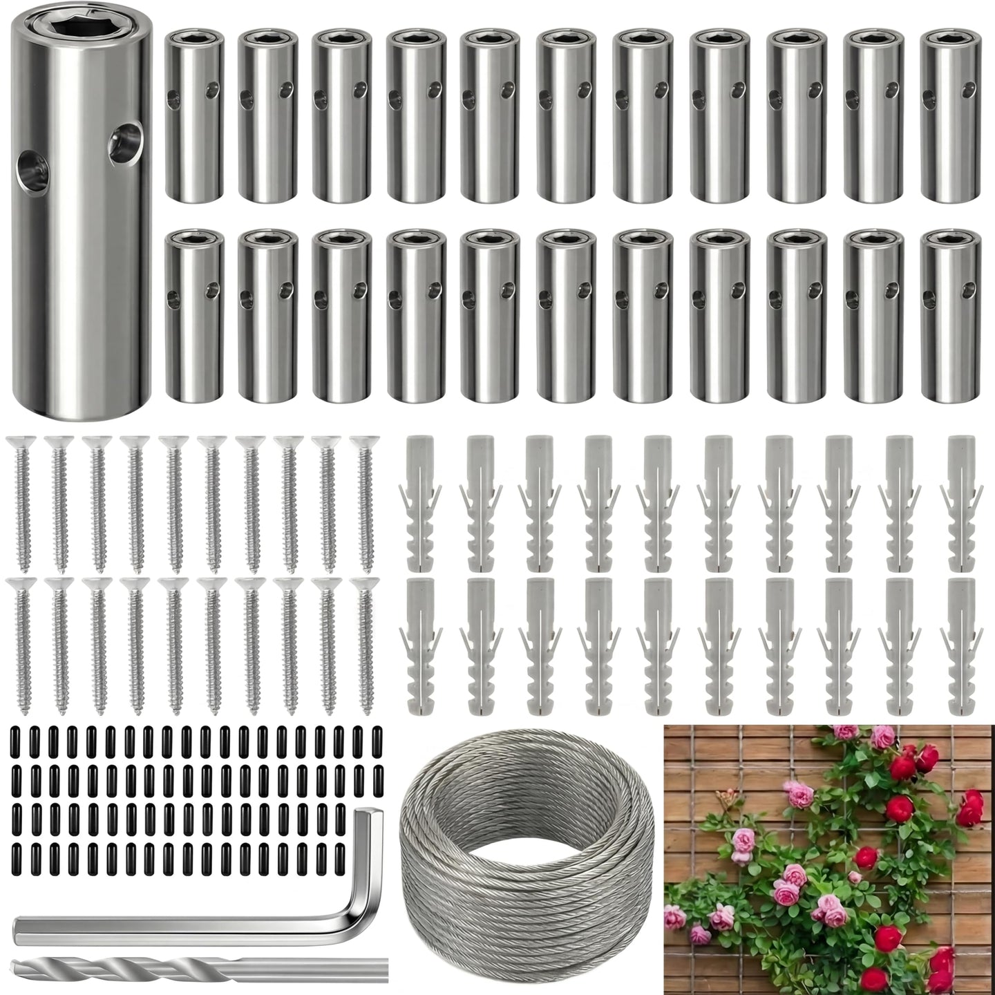20 hubs large kit of RiaYer stainless steel wire trellis system for climbing vines and roses
