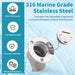 Detail view of 316 stainless steel retaining chain and watertight O-ring