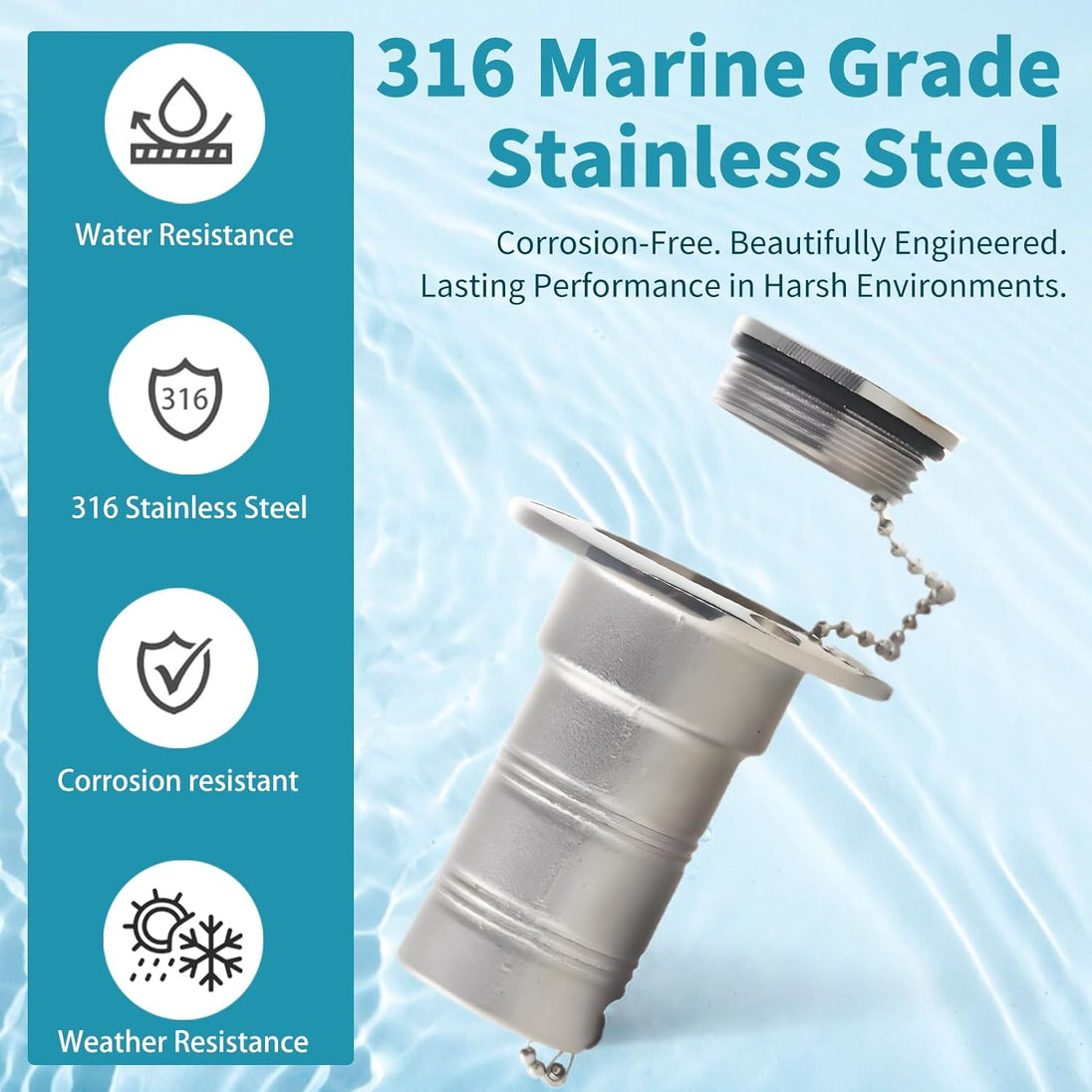 Stainless steel loss prevention chain attached to straight deck fill