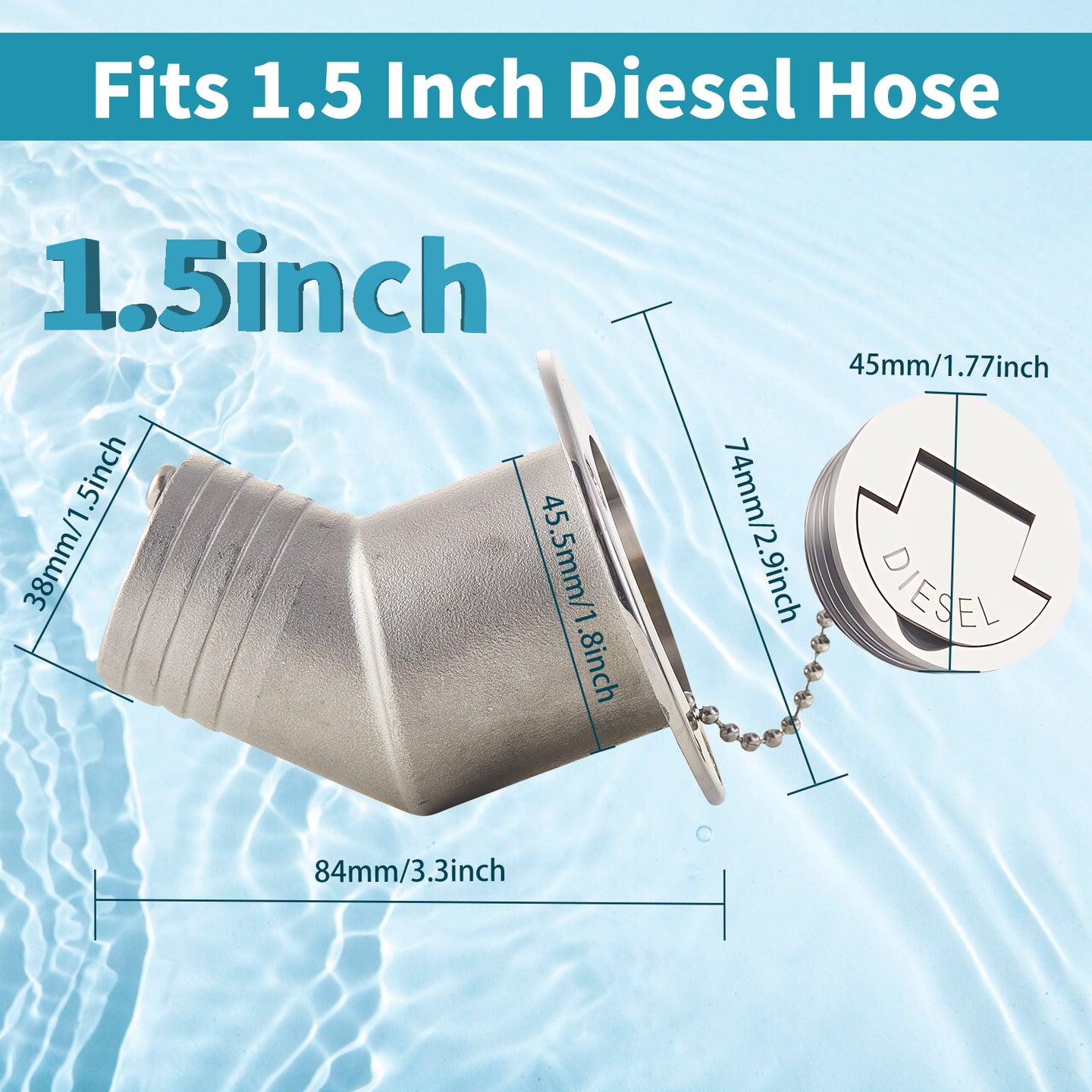 Dimensions and specifications for 1.5 inch 38mm angled marine deck fill