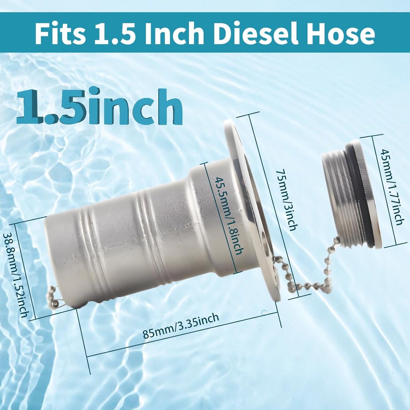 Dimensions and specifications for 1.5 inch 38mm straight boat deck fill