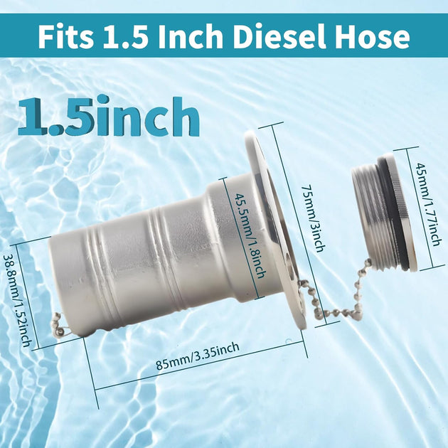 Dimensions and specifications for 1.5 inch 38mm straight boat deck fill