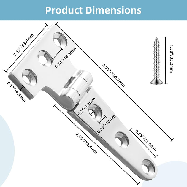 Dimensions of 4 inch marine strap hinge showing 4.5mm thickness