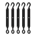 A 5-pack bundle of black stainless steel wire turnbuckles, a durable hardware supply favored by professional landscape contractors.