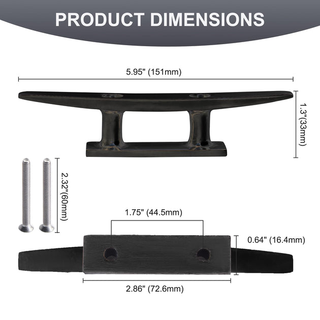 Dimensions for the heavy duty 6 inch marine mooring cleat