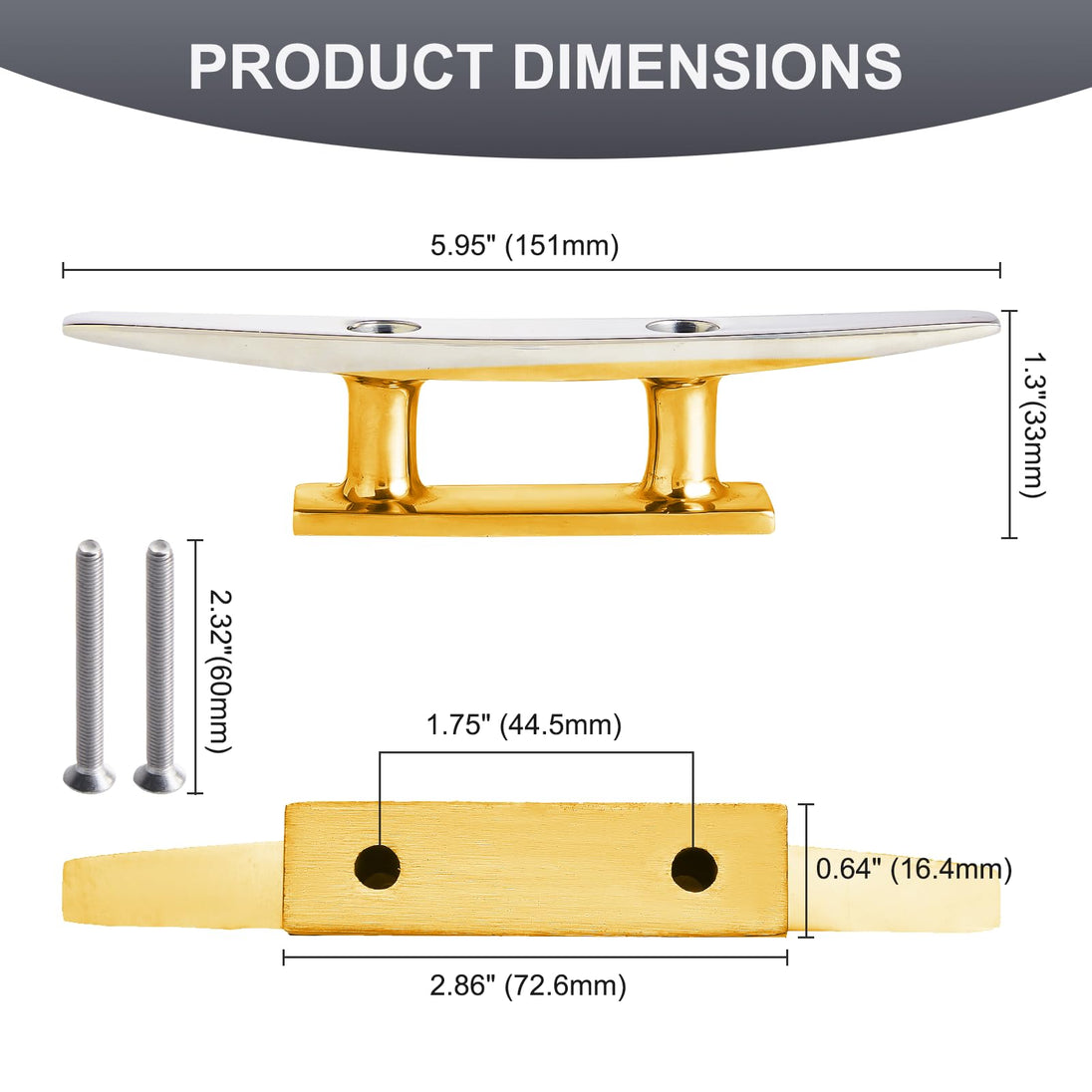 Dimensions for the heavy duty 6 inch marine mooring cleat