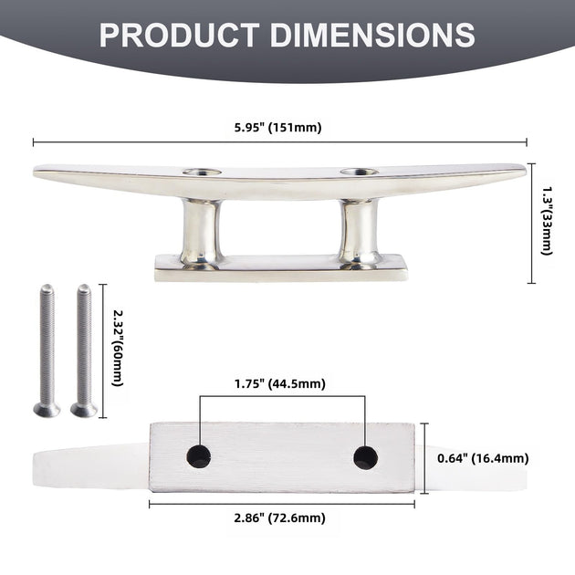 Dimensions for the heavy duty 6 inch marine mooring cleat