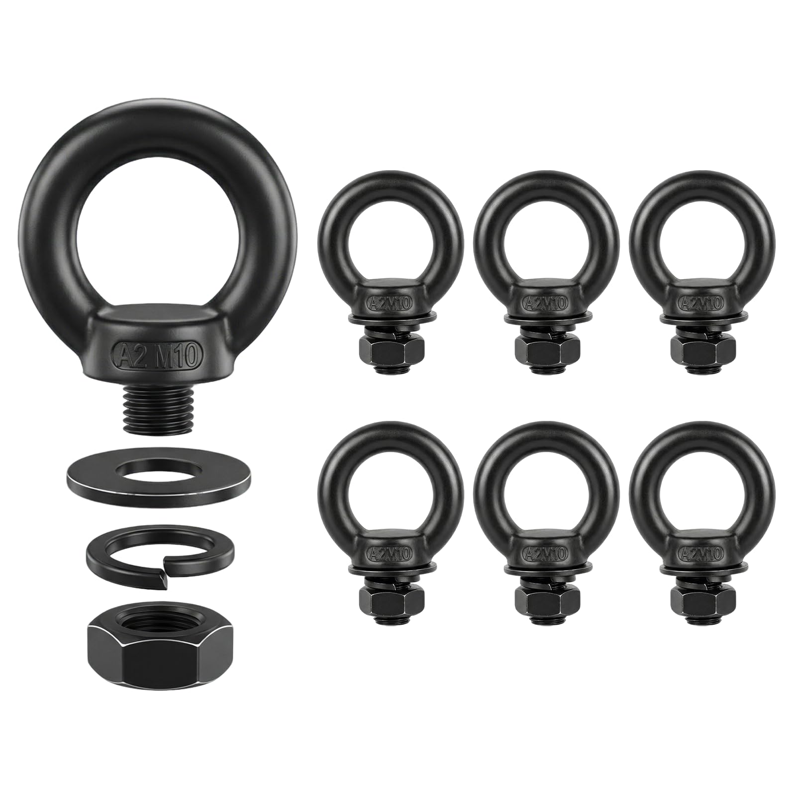 RiaYer T316 Stainless Steel Black Shouldered Eye Bolts (M6/M8/M10)