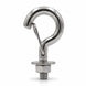 Polished stainless steel M6 spring snap hook with threaded bolt, flat washer and hex nut, fully assembled and displayed on a clean white background