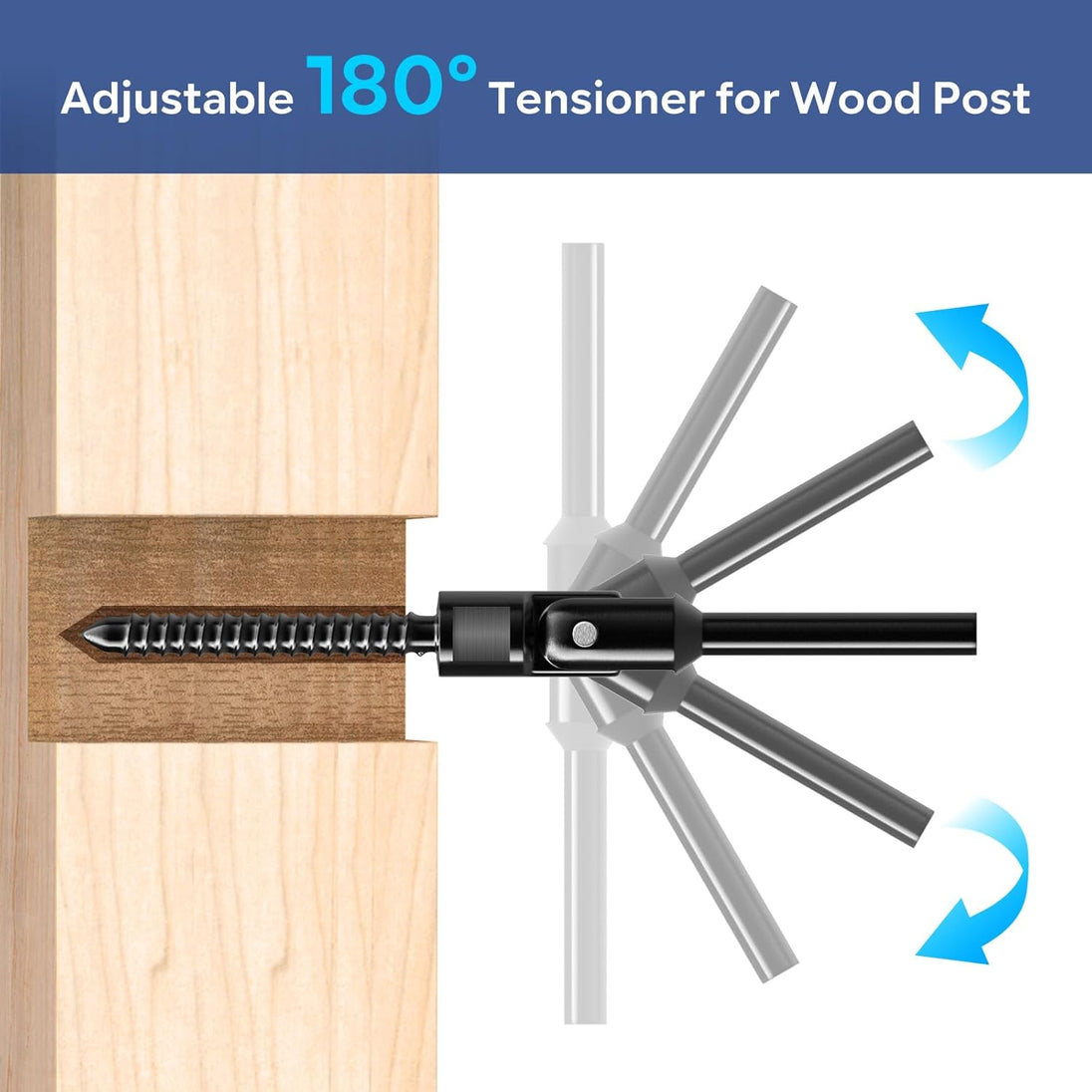 Demonstration of the 180 degree adjustable tensioner mechanism ideal for angled wood stair posts.