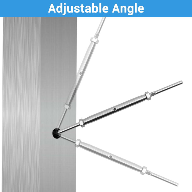 Silver blade toggle turnbuckle adjusting to steep angle for stair cable railing