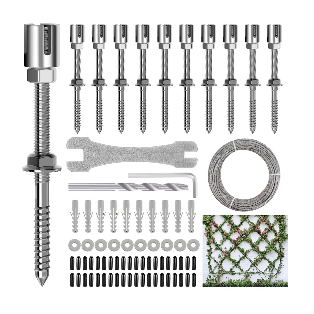 RiaYer adjustable heavy duty T316 stainless steel wire trellis kit with uncoated wire rope