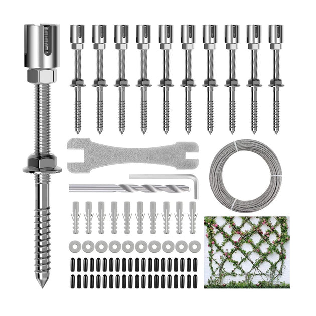 RiaYer adjustable heavy duty T316 stainless steel wire trellis kit with uncoated wire rope