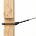 Black adjustable swage turnbuckle installed on a wood post for cable railing.