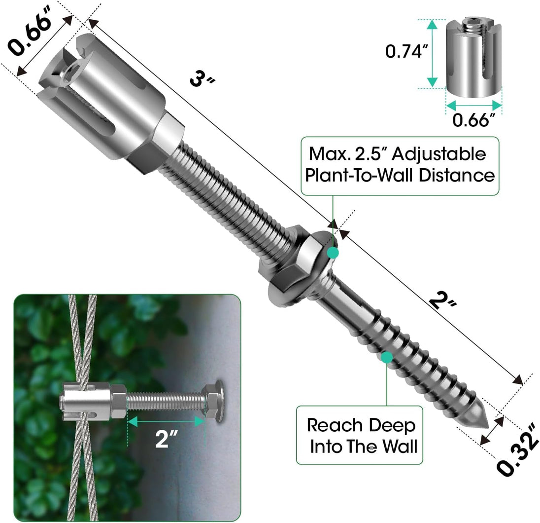 Dimensions showing the 2 to 2.5 inch adjustable wall clearance of the heavy duty trellis hub
