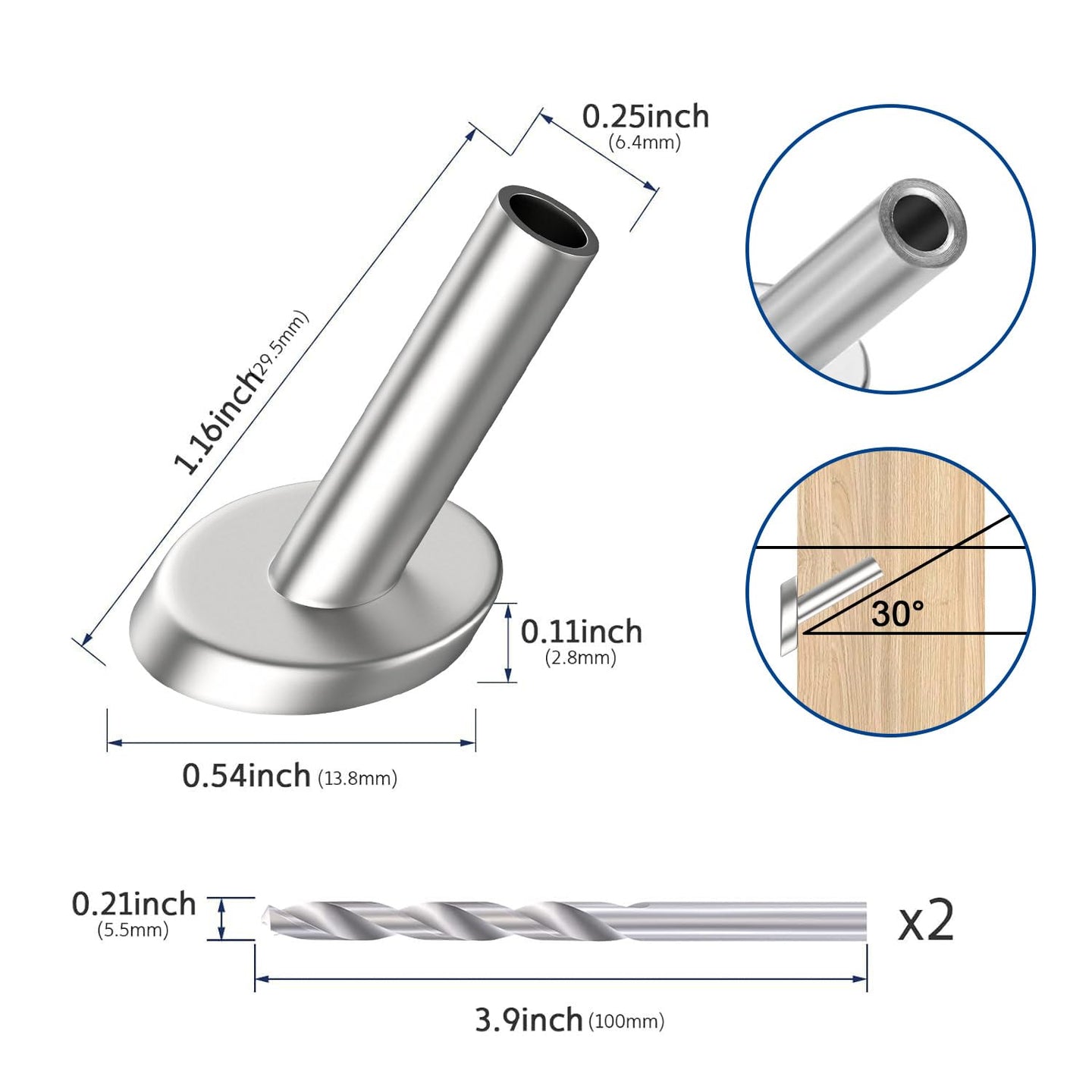 Dimensions and specifications for 30 and 45 degree angled protective sleeves.