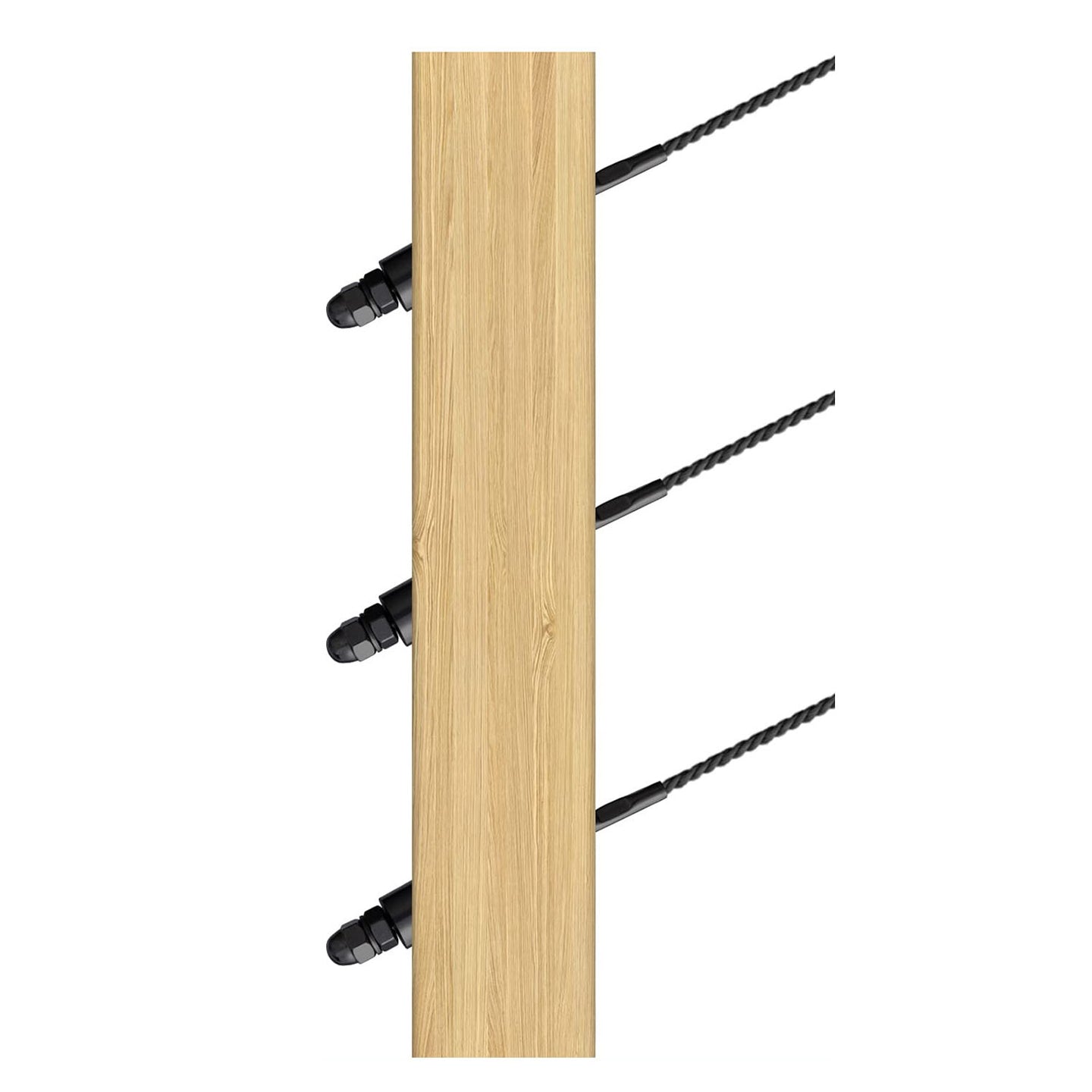 Diagram showing how RiaYer beveled washers provide a flat surface for tensioners on sloped stair posts.