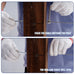 Using the RiaYer anti-spin tool to hold wire rope steady during cable railing installation on wood posts.