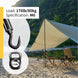 Close-up action shot showing a heavy-duty black turnbuckle hardware piece being used for tightening canvas tarps and securing backyard sail shades.