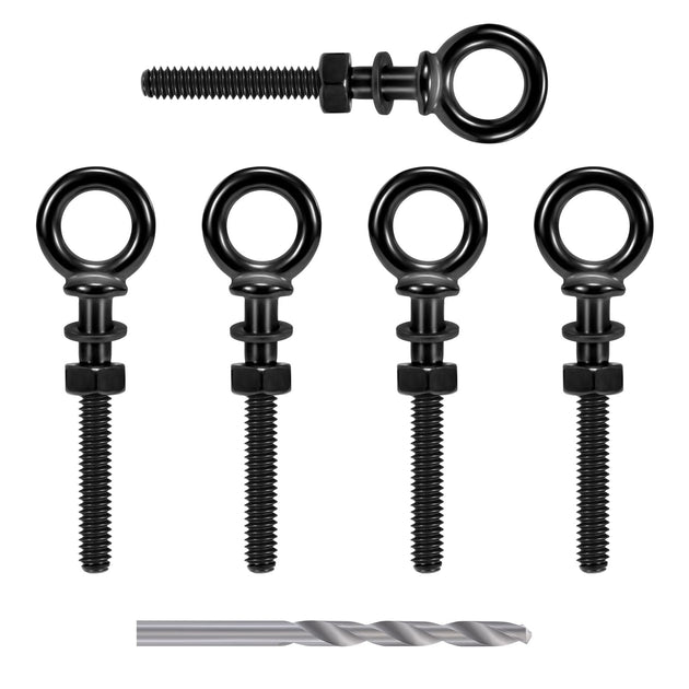 Kit of RiaYer black 1/4 inch T316 stainless steel eye bolts with drill bit