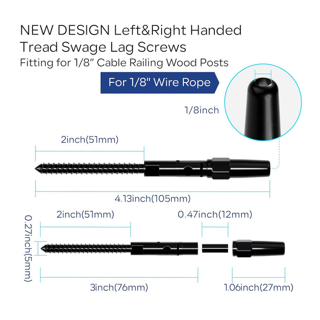 Black adjustable swage cable railing kit including cobalt drill bit and custom wrench