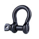 Product studio shot of a heavy-duty black bolt-type anchor shackle, featuring a highly secure nut and cotter pin locking mechanism for extreme loads.