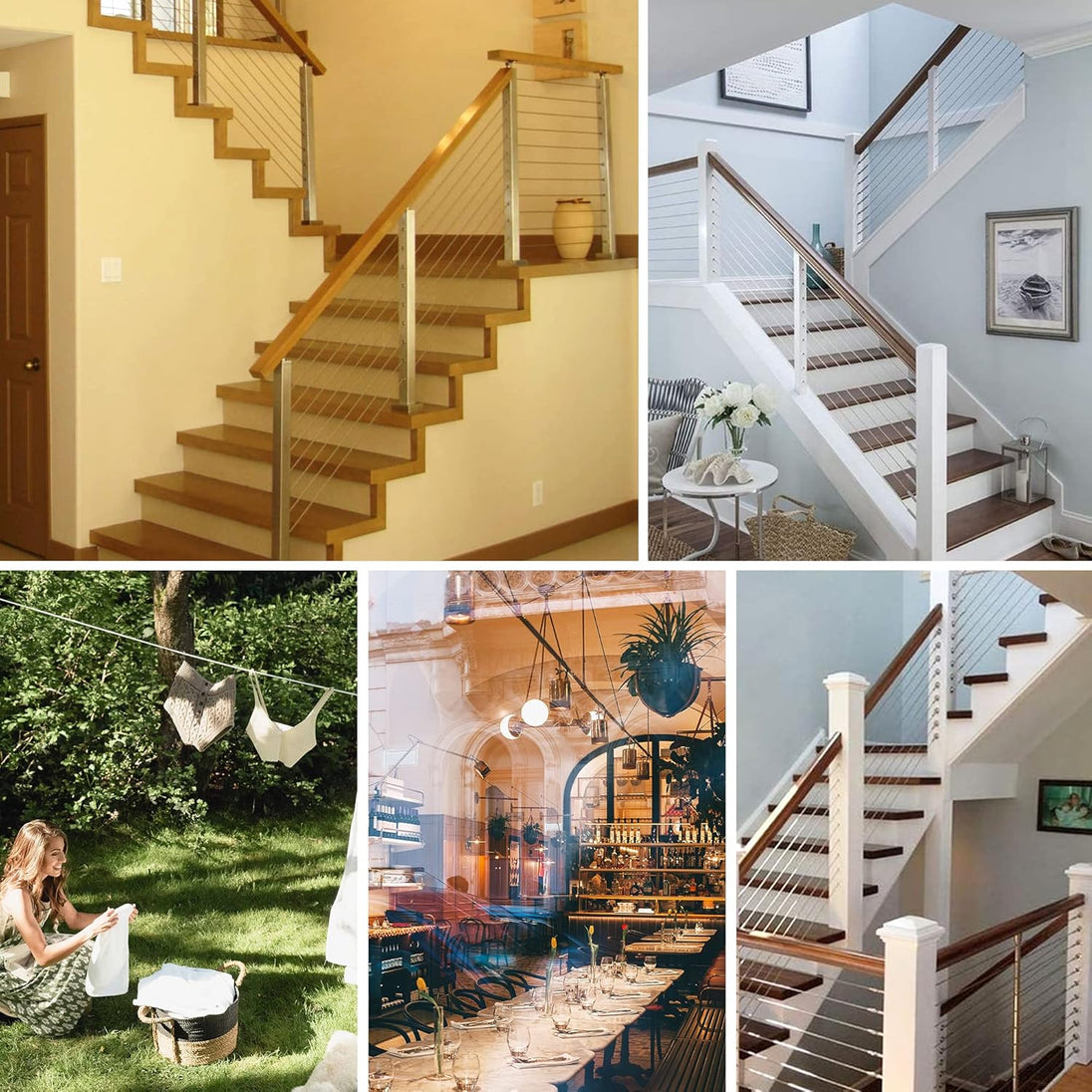 Beautiful indoor staircase applications using black adjustable cable railing hardware