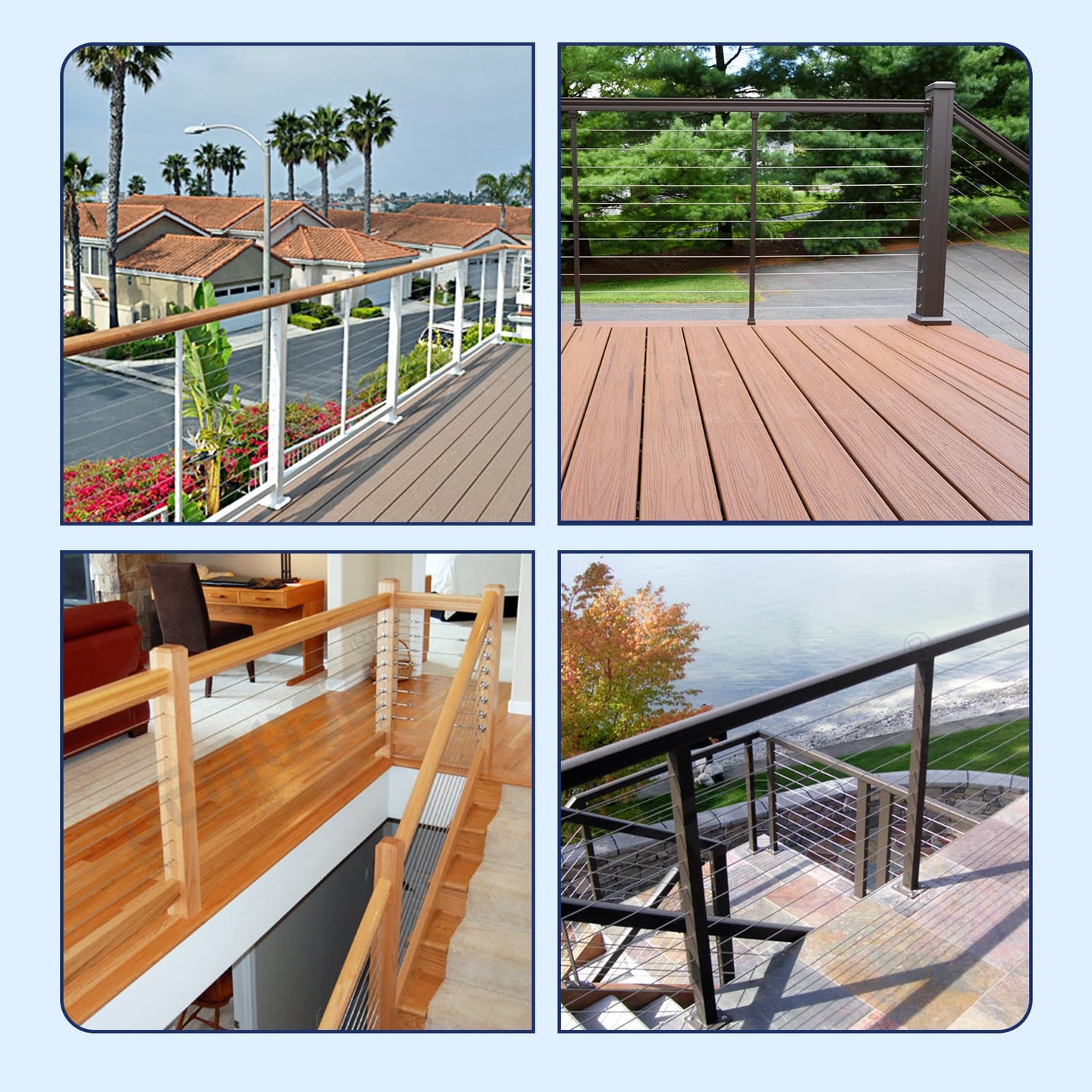Application of black protector sleeves on wood and metal deck railing