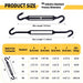 Detailed dimension and size specification chart for black stainless steel hook and eye turnbuckles, aiding users in proper rigging hardware selection.
