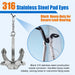 Heavy duty black 316 stainless steel eye straps providing secure load bearing for marine hardware.