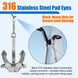 Heavy duty black 316 stainless steel eye straps providing secure load bearing for marine hardware.