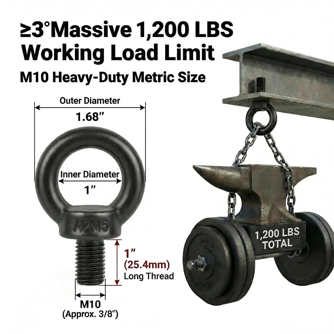Product graphic demonstrating the maximum safe working load limit of a heavy-duty black marine pulley block, ideal for industrial lifting.