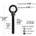 Dimensions and 1/4-20 thread size for the RiaYer 2 inch black marine grade eye bolt.
