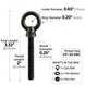 Dimensions and 1/4-20 thread size for the RiaYer 2 inch black marine grade eye bolt.