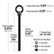 Dimensions showing the 4 inch extended reach of RiaYer black stainless steel eye bolts.