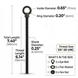 Dimensions showing the extra long 6 inch shank of RiaYer black stainless steel threaded eye bolts.