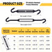 Technical specification chart indicating the safe working load capacities and thread dimensions for black stainless steel hook and hook turnbuckles.